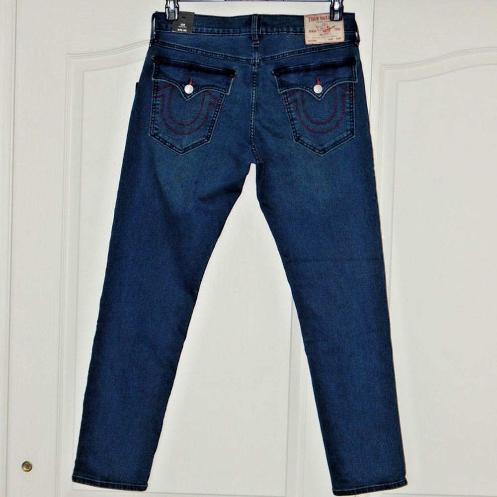 True Religion GENO SN Flap Relaxed Slim Dark Shivering Wash Jeans Men 33x32 NWT